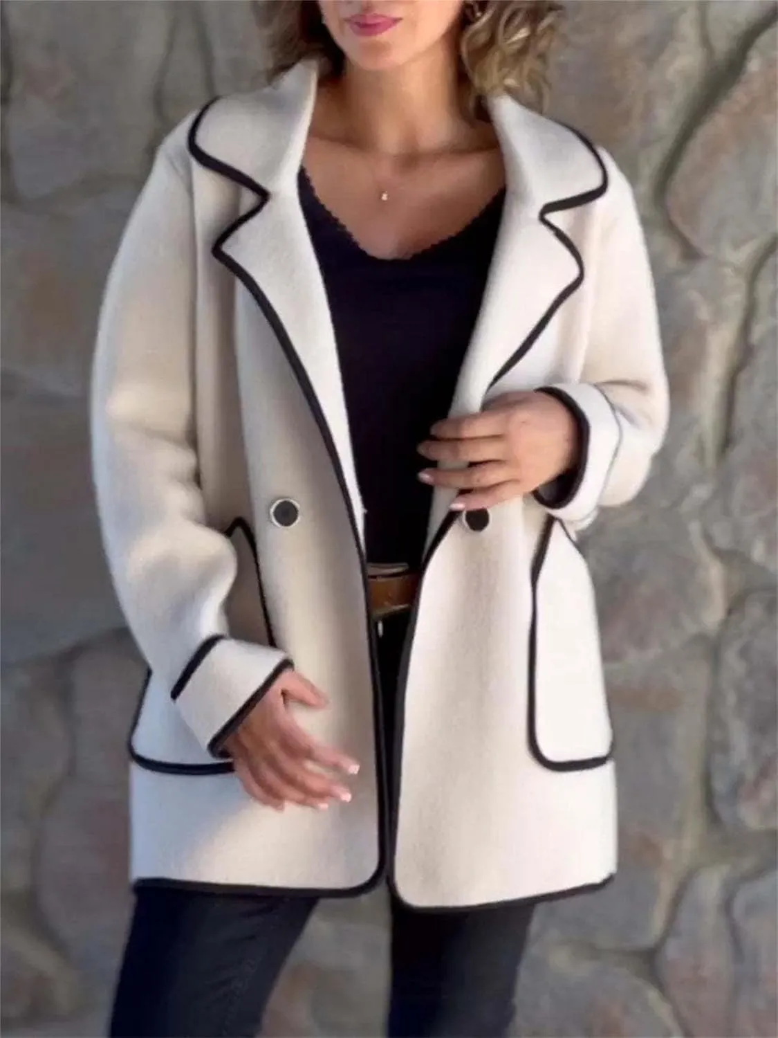 2024 New Women's Coats Winter Wool Blend Pea Coats Lapel Collar Trench Coats Mid Long Business Casual Oversized Jacket
