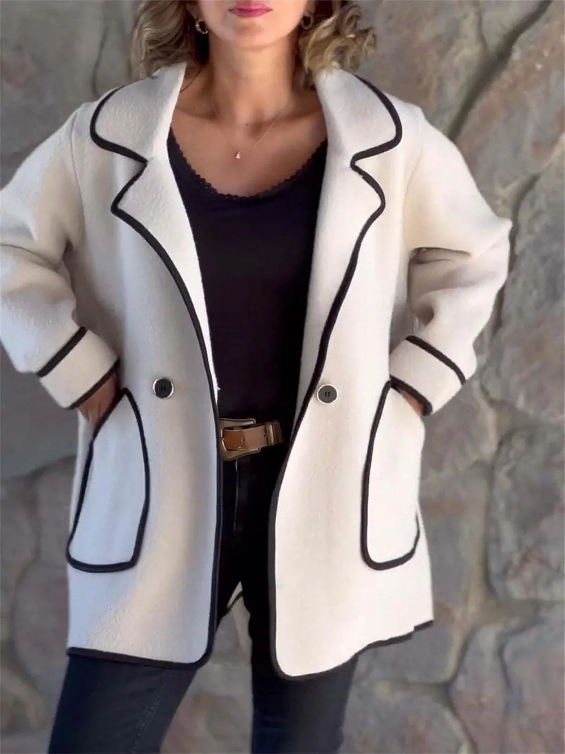 2024 New Women's Coats Winter Wool Blend Pea Coats Lapel Collar Trench Coats Mid Long Business Casual Oversized Jacket