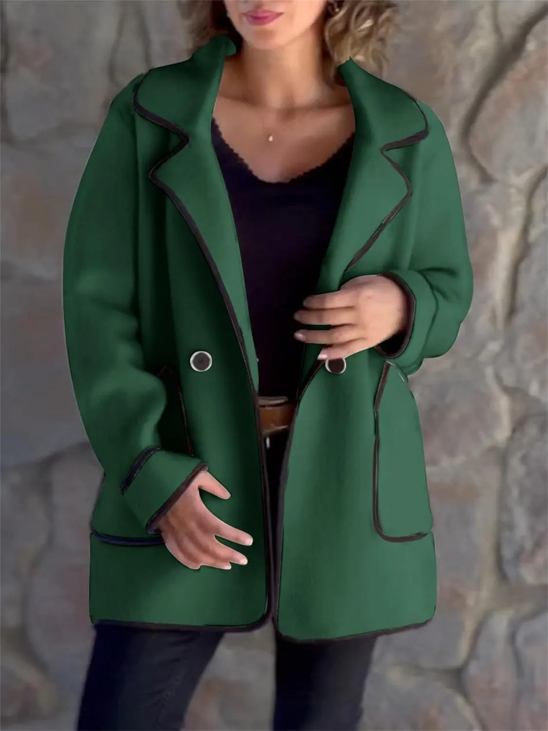 2024 New Women's Coats Winter Wool Blend Pea Coats Lapel Collar Trench Coats Mid Long Business Casual Oversized Jacket