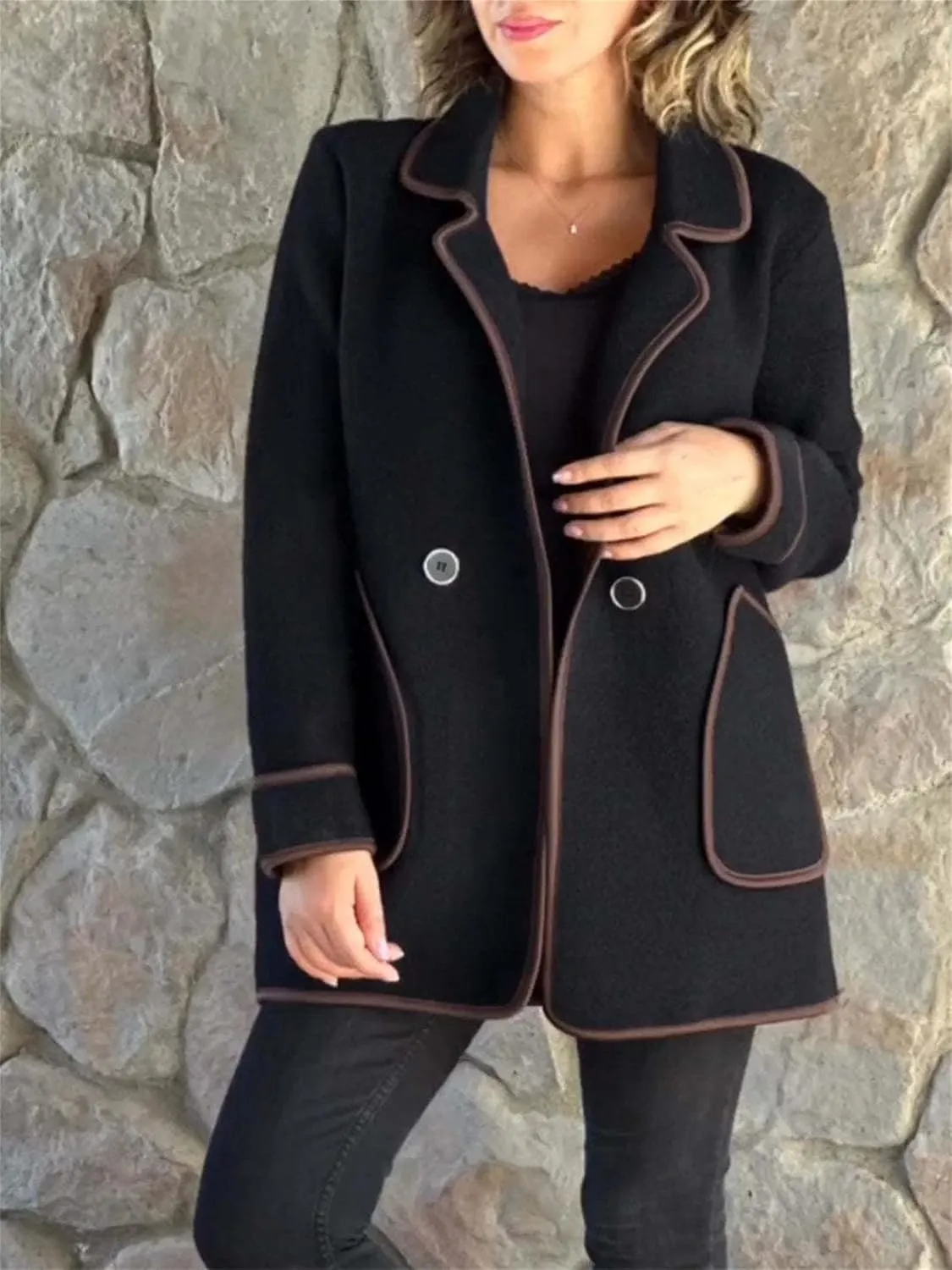 2024 New Women's Coats Winter Wool Blend Pea Coats Lapel Collar Trench Coats Mid Long Business Casual Oversized Jacket