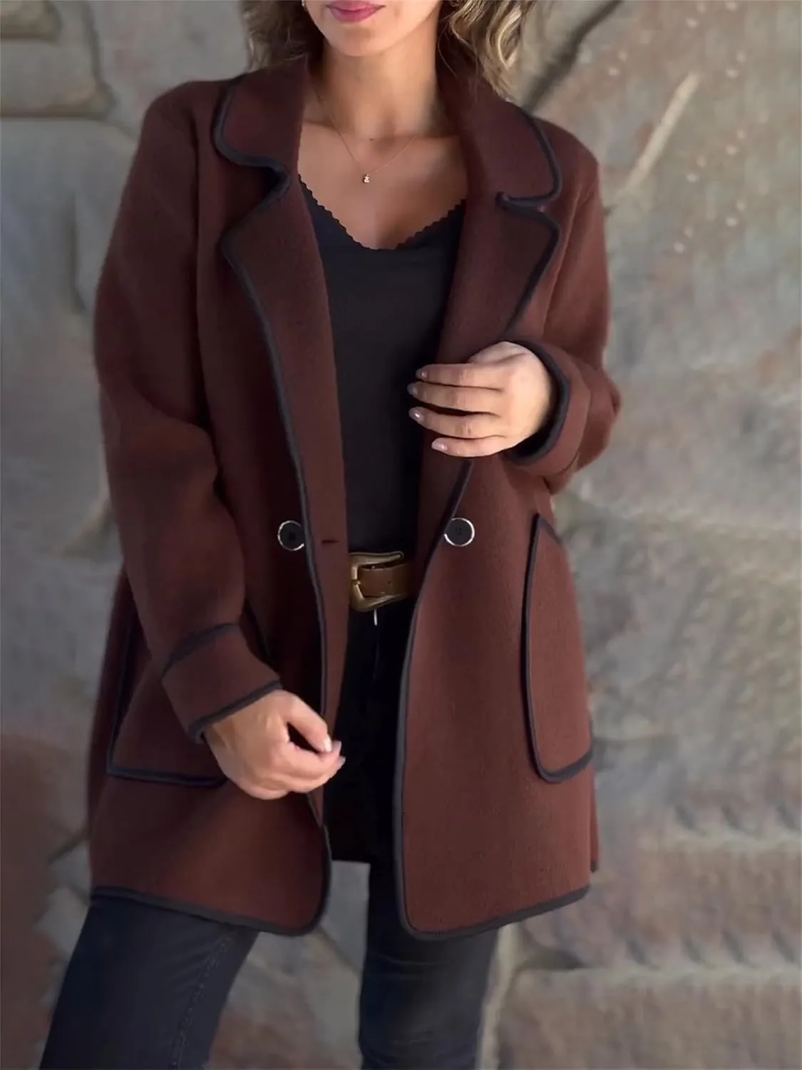 2024 New Women's Coats Winter Wool Blend Pea Coats Lapel Collar Trench Coats Mid Long Business Casual Oversized Jacket