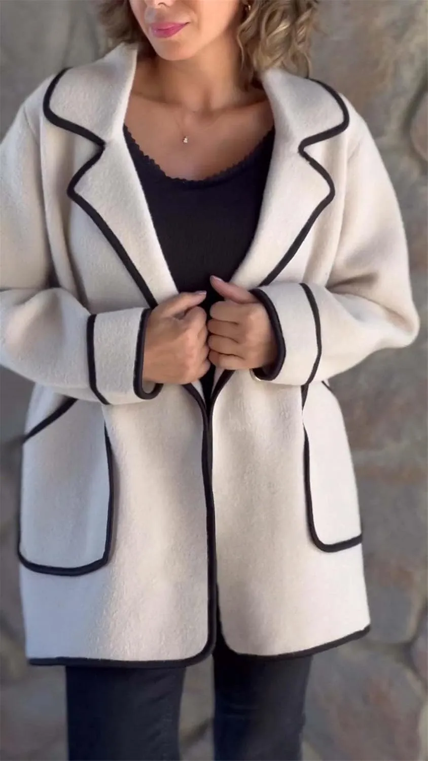2024 New Women's Coats Winter Wool Blend Pea Coats Lapel Collar Trench Coats Mid Long Business Casual Oversized Jacket