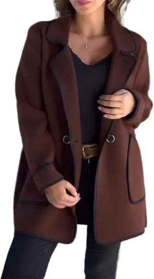 2024 New Women's Coats Winter Wool Blend Pea Coats Lapel Collar Trench Coats Mid Long Business Casual Oversized Jacket