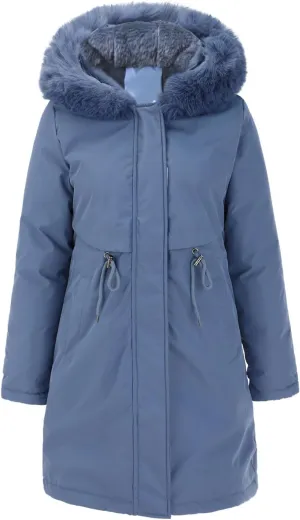 2024 Women's Fashion Trench Coat Fleece Hooded Warm Fleece Jackets Outerwear Padded Coat Winter Coats
