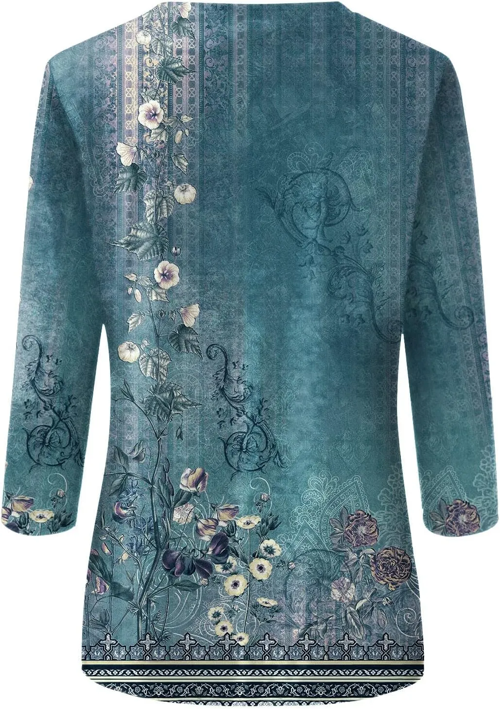 3/4 Length Sleeve Shirts for Women 2025 Casual Summer Blouses Crewneck Floral Printed Cute Loose Fit Tops