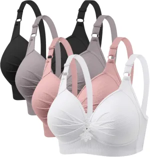 4 Pack No Underwire Bras for Women Full Support Comfort T-Shirt Bra Wirefree Everyday Push Up Bra