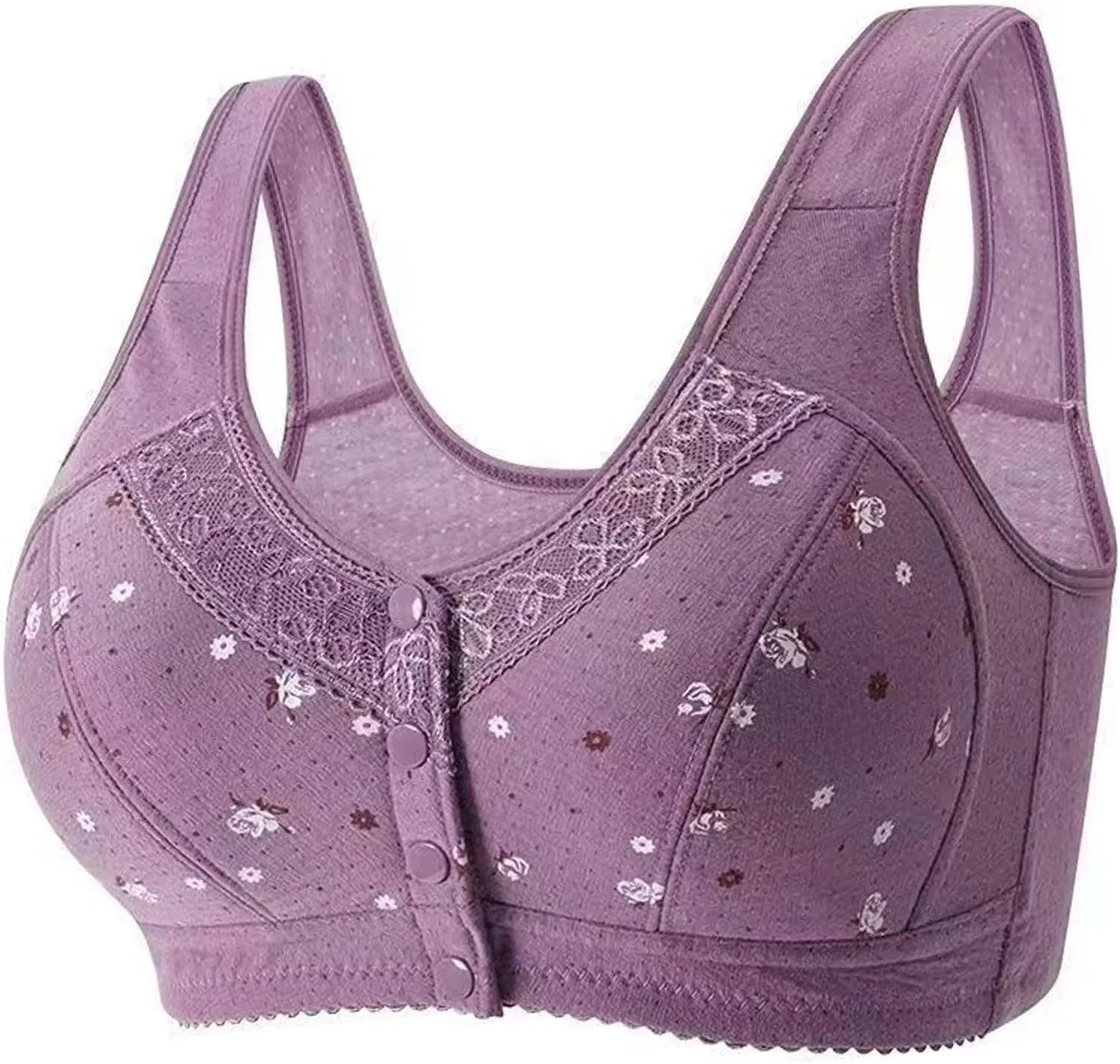 4 Pack Older Women Front Close Button Bras Full Support No Underwire Bra Plus Size Comfort Cotton Bra Underwear