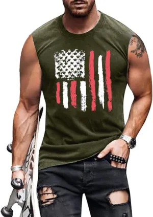 4th of July Shirts for Men American Flag Patriotic Tank Tops Muscle Gym Sleeveless Graphic Tee Tops