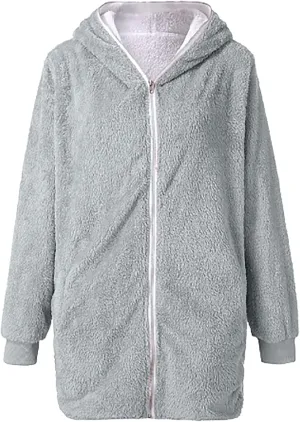 5665 Women Teen Girls Teddy Jackets Zip Hoodie Quilted Lightweight Wool Blend Fleece Sherpa Winter Trench Coats Outerwear