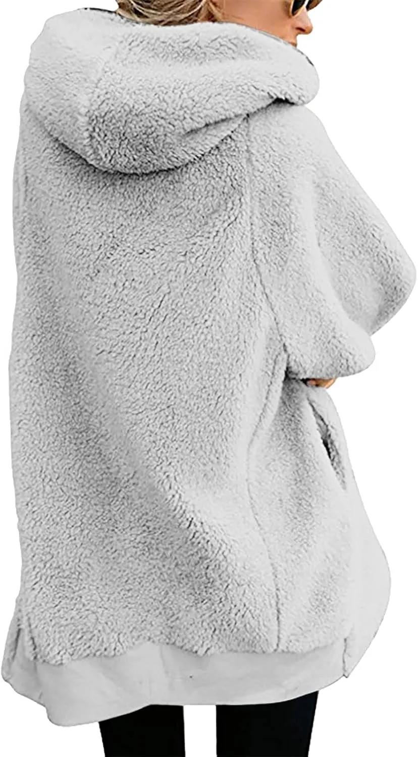 5665 Women Teen Girls Teddy Jackets Zip Hoodie Quilted Lightweight Wool Blend Fleece Sherpa Winter Trench Coats Outerwear