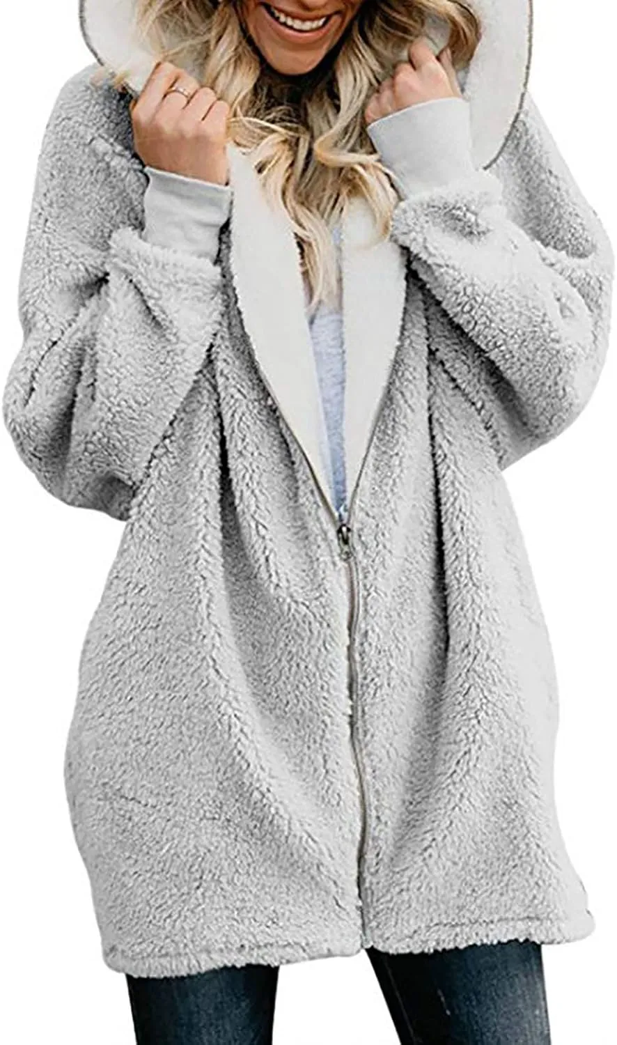 5665 Women Teen Girls Teddy Jackets Zip Hoodie Quilted Lightweight Wool Blend Fleece Sherpa Winter Trench Coats Outerwear