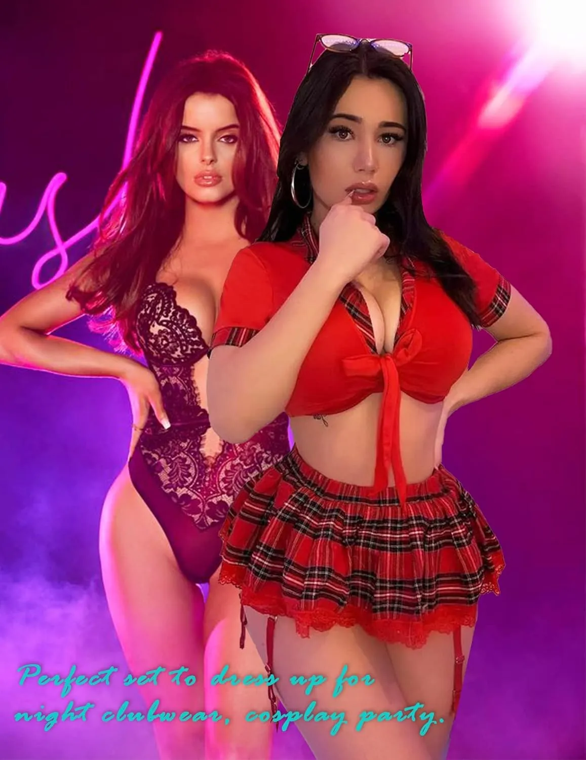 ADOME Lingerie for Women Sexy Schoolgirl Costume 0utfit Lingerie Set Lace Student Cosplay Roleplay with Top and Mini Skirt