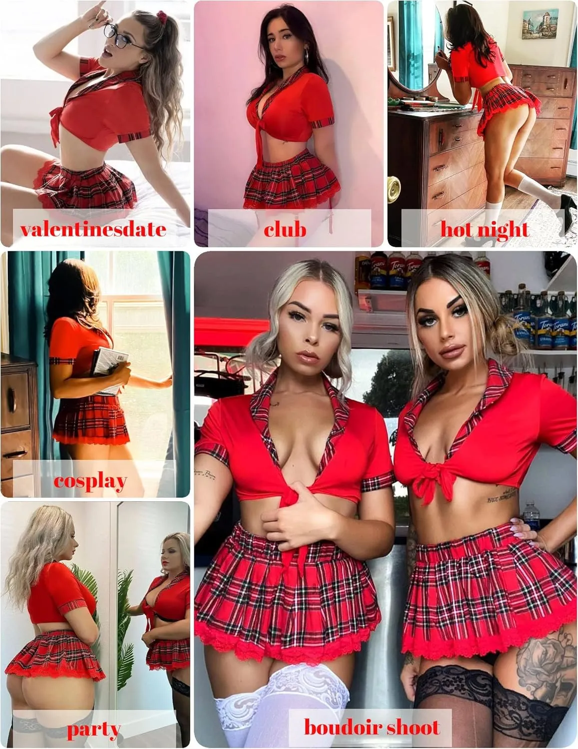 ADOME Lingerie for Women Sexy Schoolgirl Costume 0utfit Lingerie Set Lace Student Cosplay Roleplay with Top and Mini Skirt