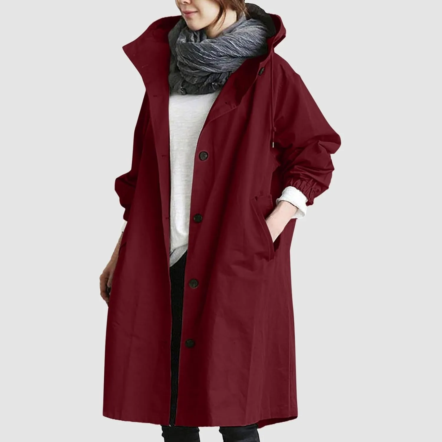 AMDBEL Trench Coat for Women 2023 Women's Casual Long Rain Jacket Fashion Winter Hooded Oversized Windbreaker Coats Outerwear