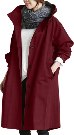 AMDBEL Trench Coat for Women 2023 Women's Casual Long Rain Jacket Fashion Winter Hooded Oversized Windbreaker Coats Outerwear