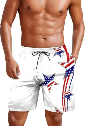 American Flag Shorts Men Lightweight Beach Trunks Breathable Festival Dry Fit Graphic Swimsuit Lounge Swimwear