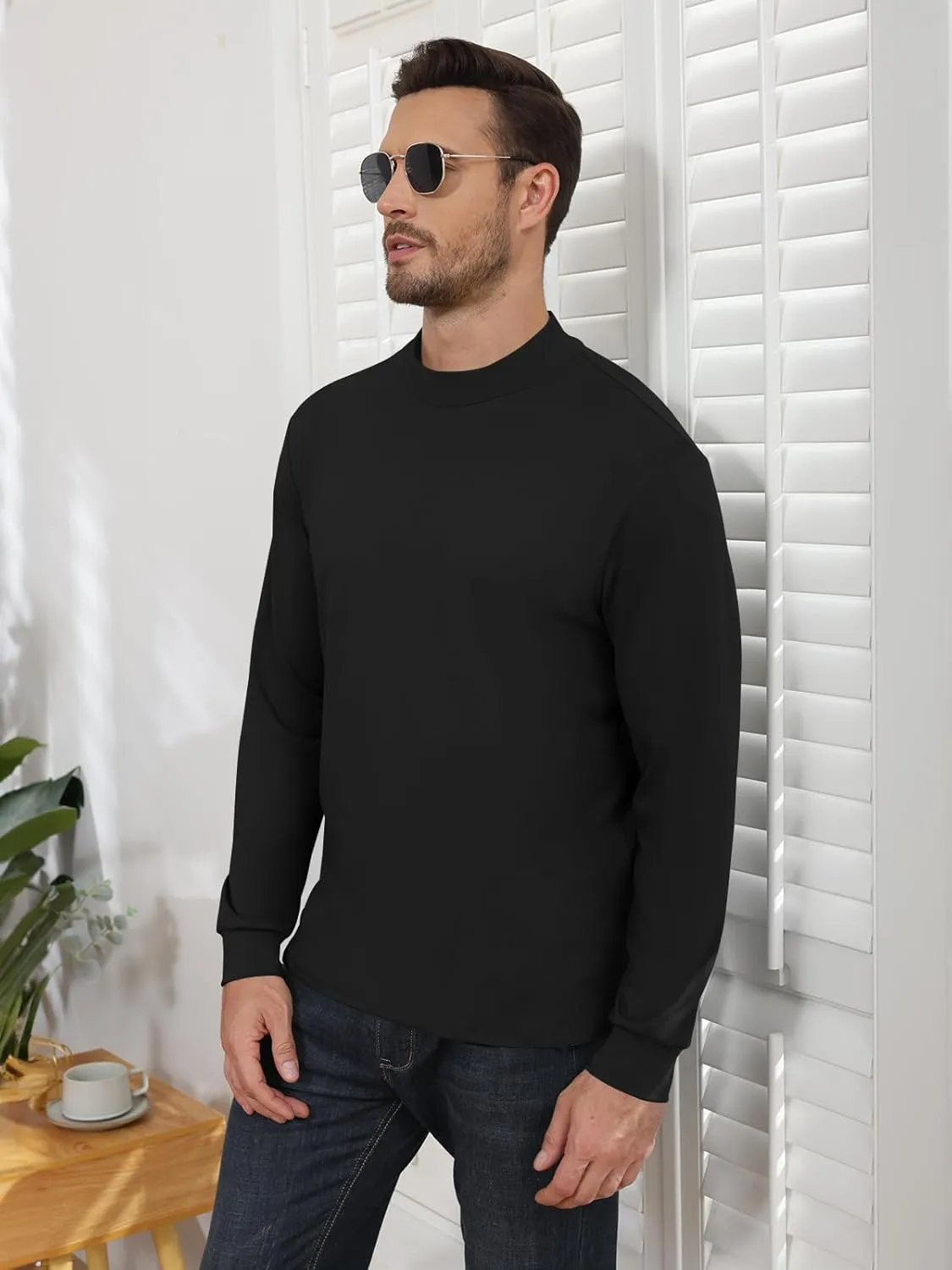 Angbater Mens Mock Turtleneck Long Sleeve Shirts Thermal Underwear Turtle Neck Undershirt Pullover T Shirt