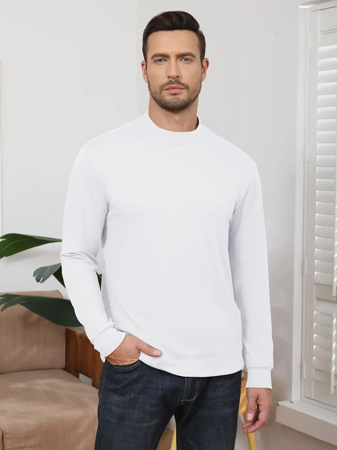 Angbater Mens Mock Turtleneck Long Sleeve Shirts Thermal Underwear Turtle Neck Undershirt Pullover T Shirt