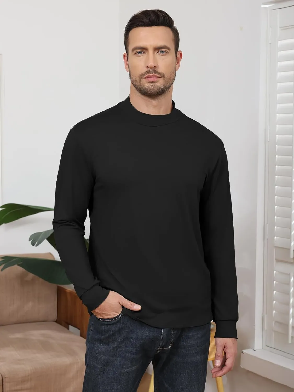 Angbater Mens Mock Turtleneck Long Sleeve Shirts Thermal Underwear Turtle Neck Undershirt Pullover T Shirt
