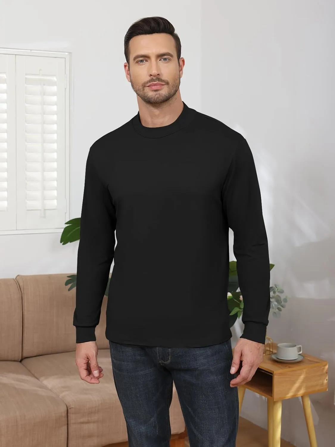 Angbater Mens Mock Turtleneck Long Sleeve Shirts Thermal Underwear Turtle Neck Undershirt Pullover T Shirt