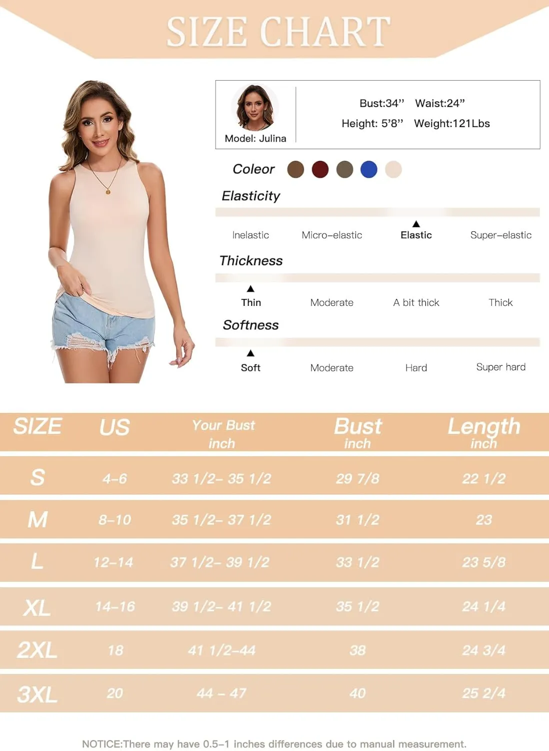 ANYFITTING Built in Bra Tank Tops for Women Sleeveless High Neck Fitted Shirts Summer Spring Basic Undershirts
