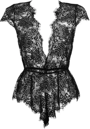 Anyou Womens Lingerie V-Neck Lace Bodysuit Mini Babydoll Featuring Plunging Eyelash Size XS-XXL
