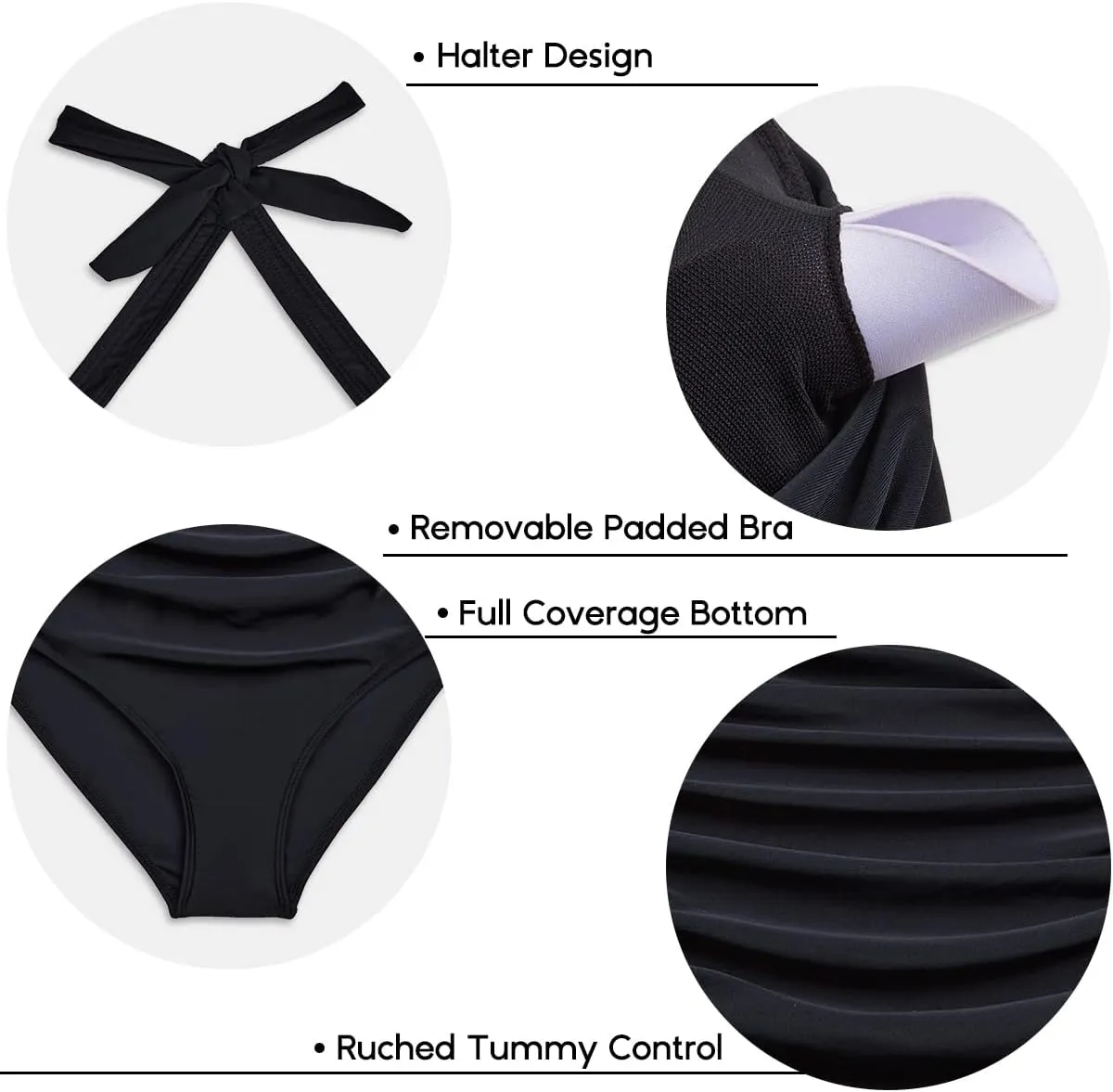 Aqua Eve Women Tummy Control Bathing Suits Halter One Piece Swinsuits Ruched Mesh Vintage Swimwear
