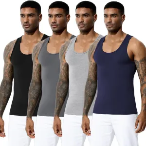 Arjen Kroos Men's Workout Tank Top 4 Pack Muscle Sleeveless Gym Shirts Activewear Slimming Vest Undershirts