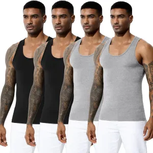 Arjen Kroos Men's Workout Tank Top 4 Pack Muscle Sleeveless Gym Shirts Activewear Slimming Vest Undershirts