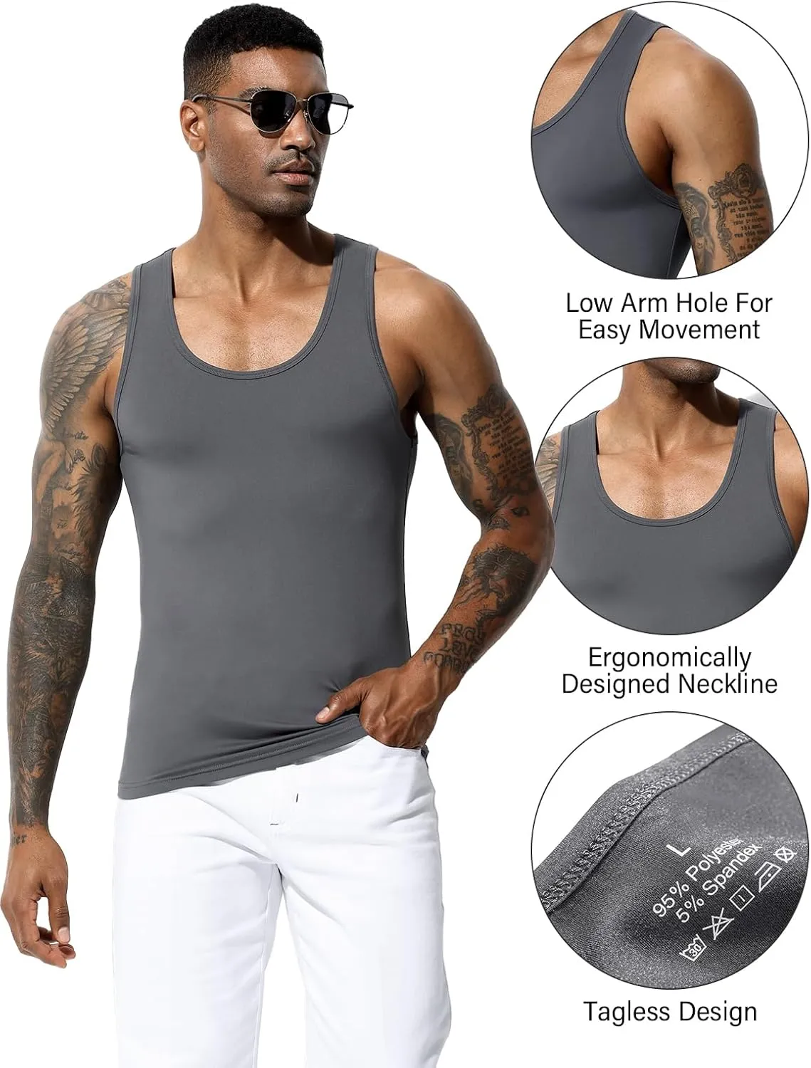 Arjen Kroos Men's Workout Tank Top 4 Pack Muscle Sleeveless Gym Shirts Activewear Slimming Vest Undershirts