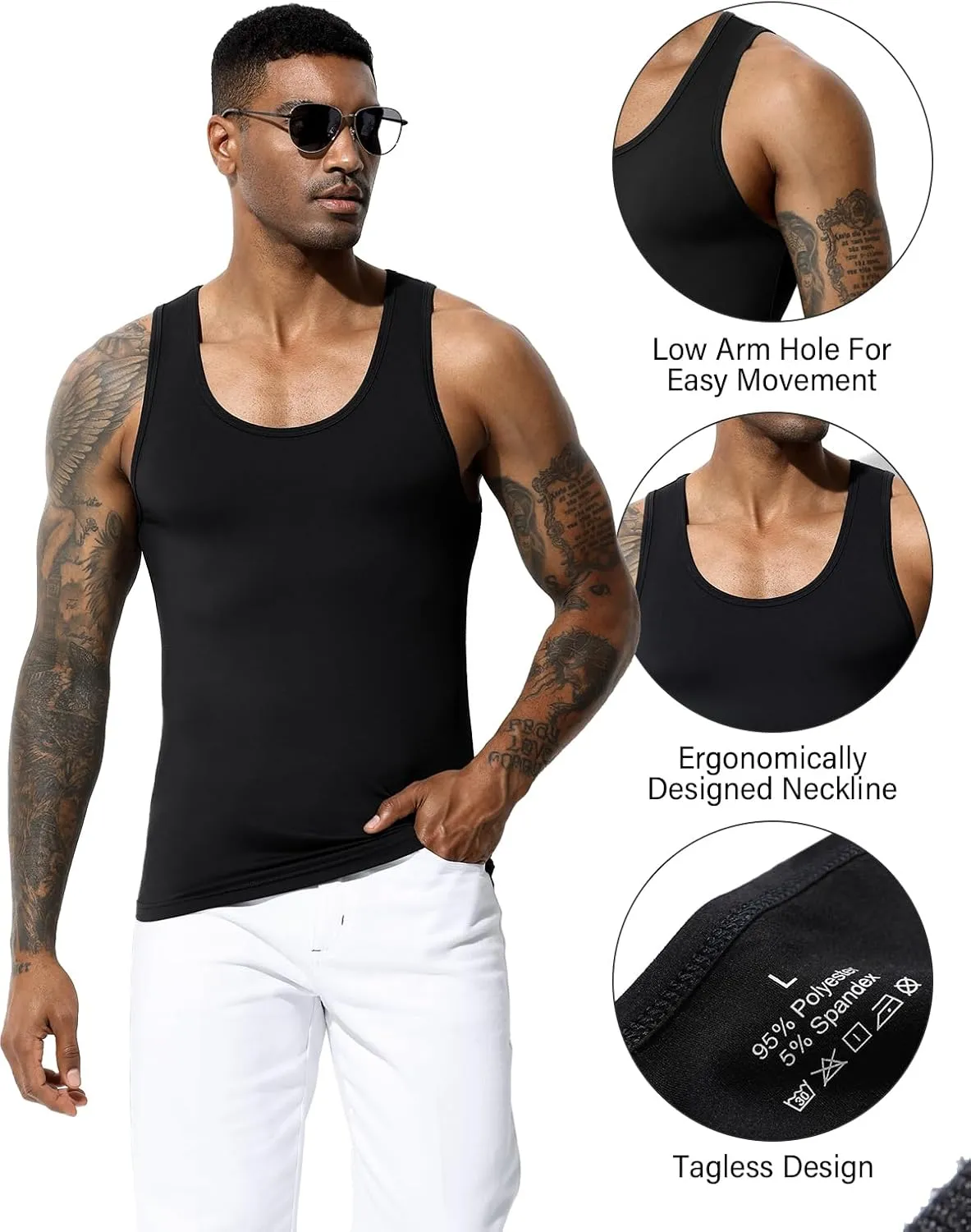 Arjen Kroos Men's Workout Tank Top 4 Pack Muscle Sleeveless Gym Shirts Activewear Slimming Vest Undershirts