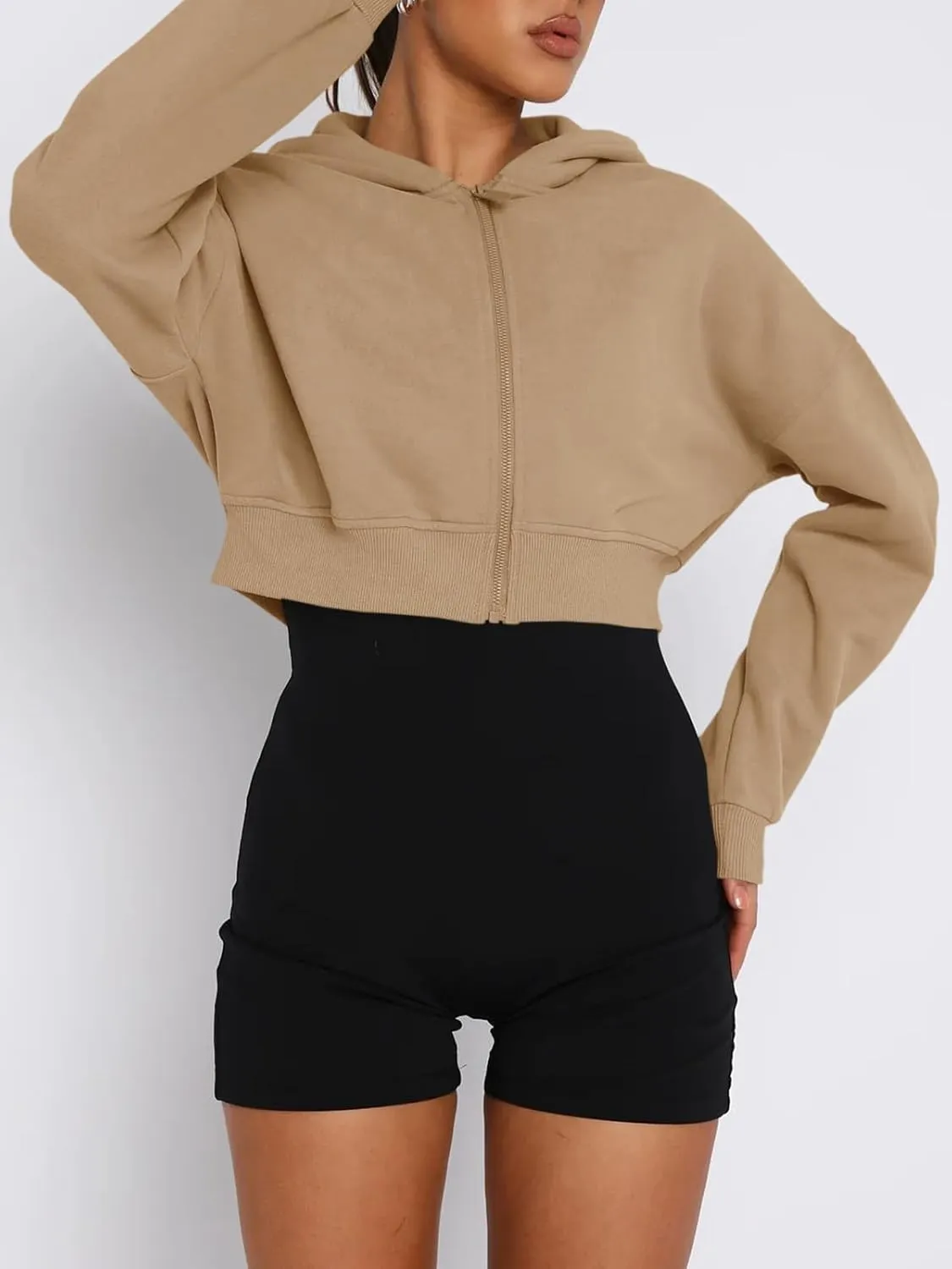 Aurgelmir Women's Cropped Zip Up Hoodie Sweatshirts Long Sleeve Casual Loose Y2K Pullover Tops