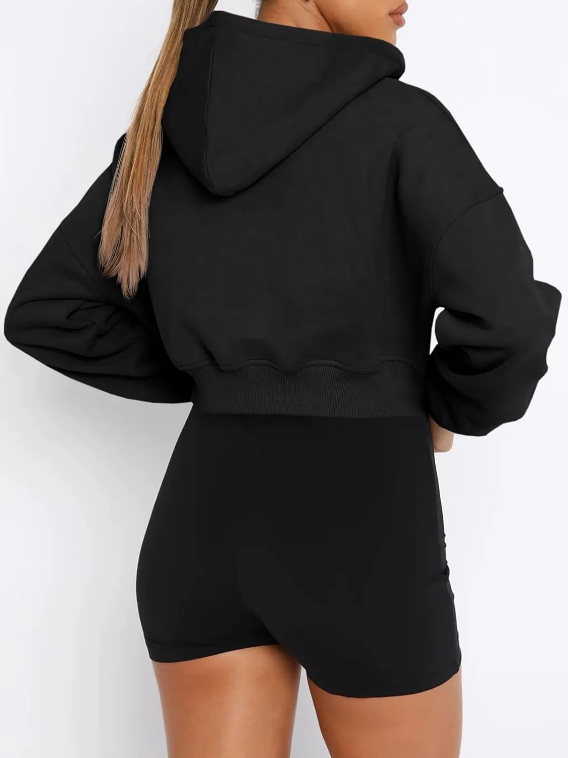 Aurgelmir Women's Cropped Zip Up Hoodie Sweatshirts Long Sleeve Casual Loose Y2K Pullover Tops