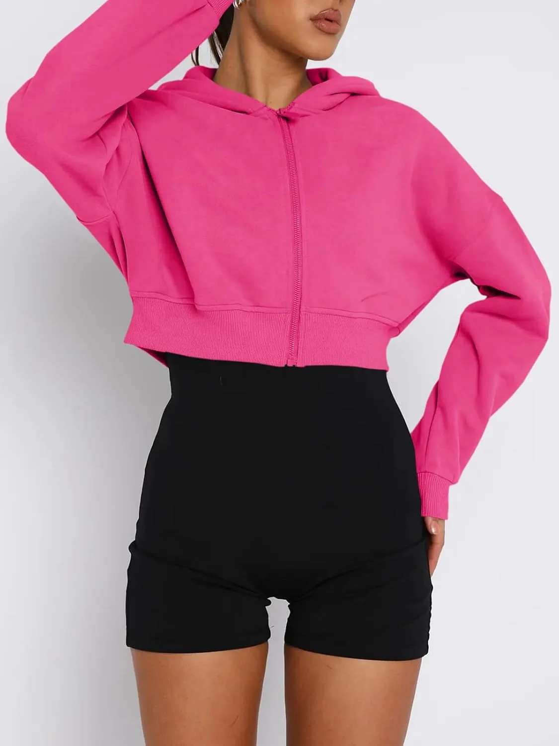 Aurgelmir Women's Cropped Zip Up Hoodie Sweatshirts Long Sleeve Casual Loose Y2K Pullover Tops