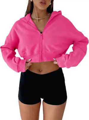 Aurgelmir Women's Cropped Zip Up Hoodie Sweatshirts Long Sleeve Casual Loose Y2K Pullover Tops