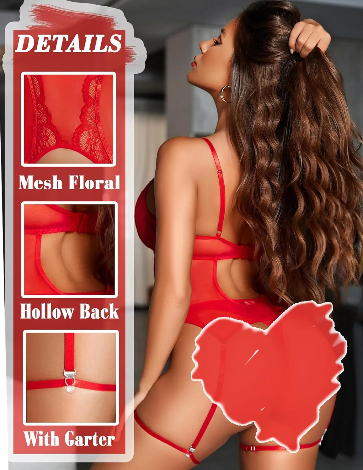 Avidlove Lingerie for Women Lace Bodysuit Teddy Lingerie Set with Garter Belt BabyDoll Panty No Stockings