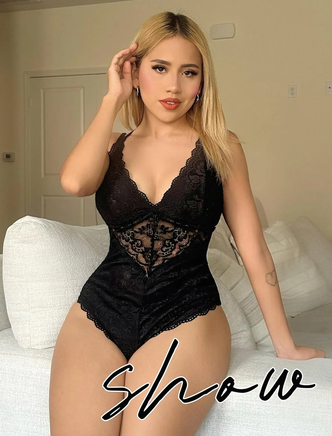 Avidlove Lingerie for Women One Piece Snap Crotch Teddy Bodysuit Contrast Lace Mini Babydoll