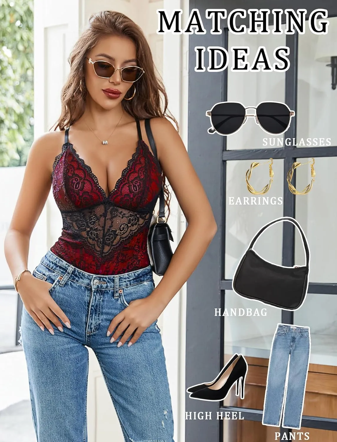 Avidlove Lingerie for Women One Piece Snap Crotch Teddy Bodysuit Contrast Lace Mini Babydoll