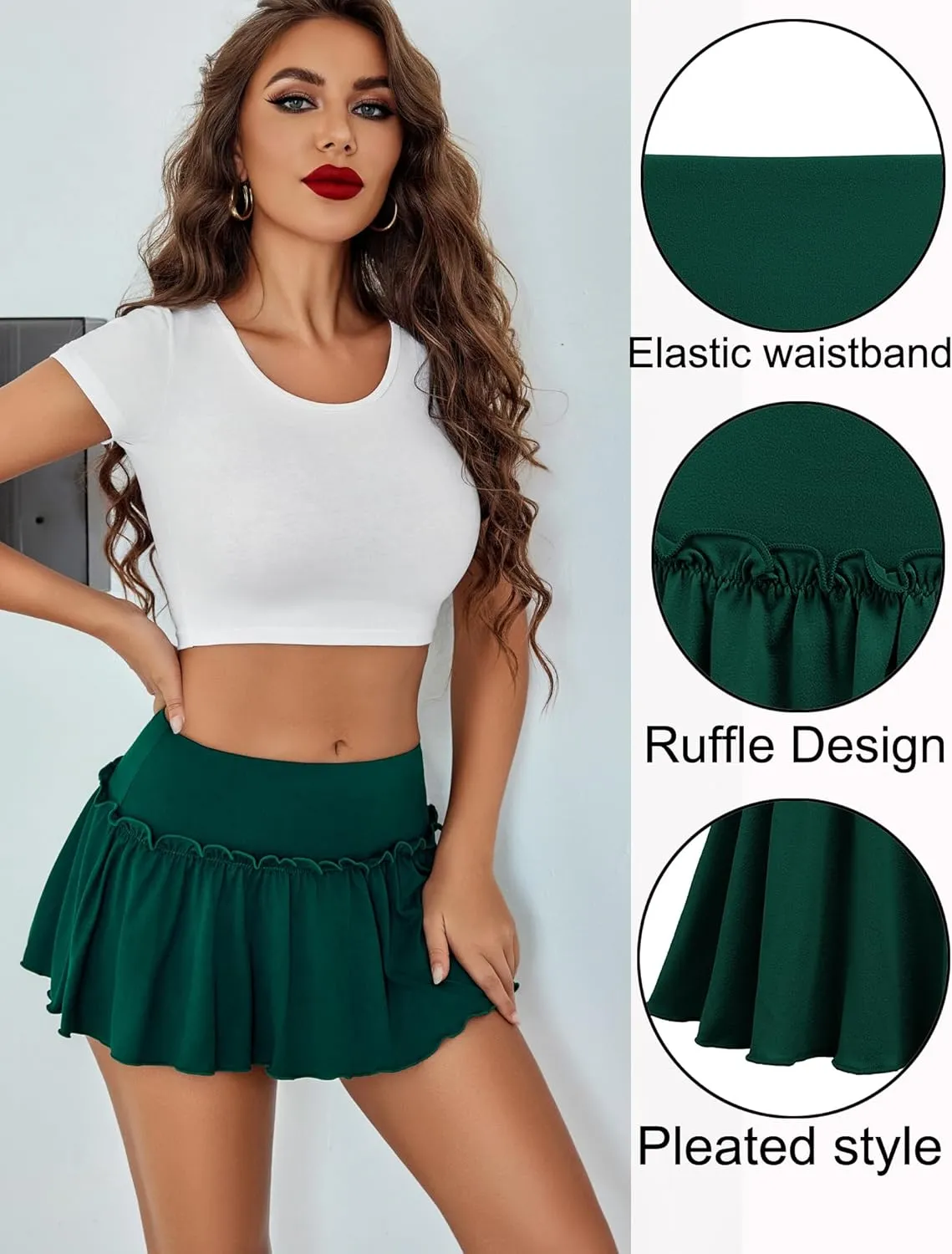 Avidlove Sexy Mini Skirt for Women Solid Ruffle Lingerie Skirt Short Skirts