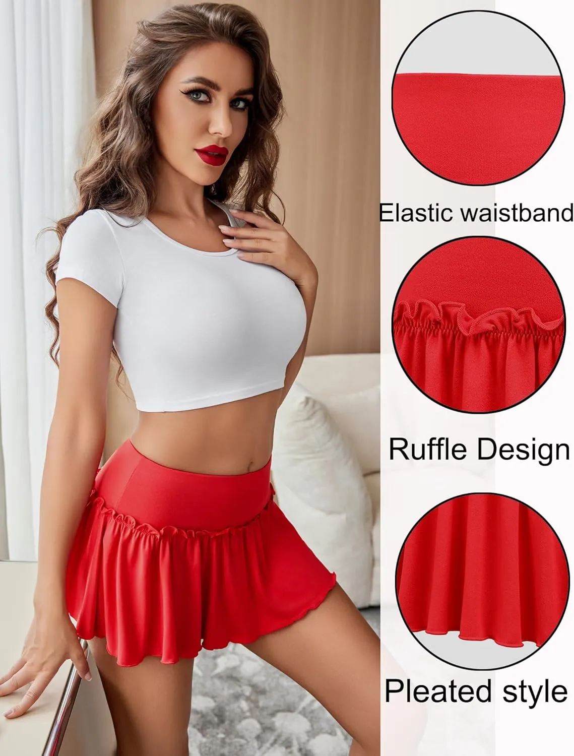 Avidlove Sexy Mini Skirt for Women Solid Ruffle Lingerie Skirt Short Skirts