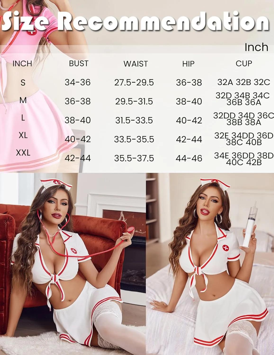 Avidlove Sexy Nurse Lingerie for Women Roleplay Lingerie Set Nurse Cosplay Outfits with Tie Top and Mini Pleated Skirt Set