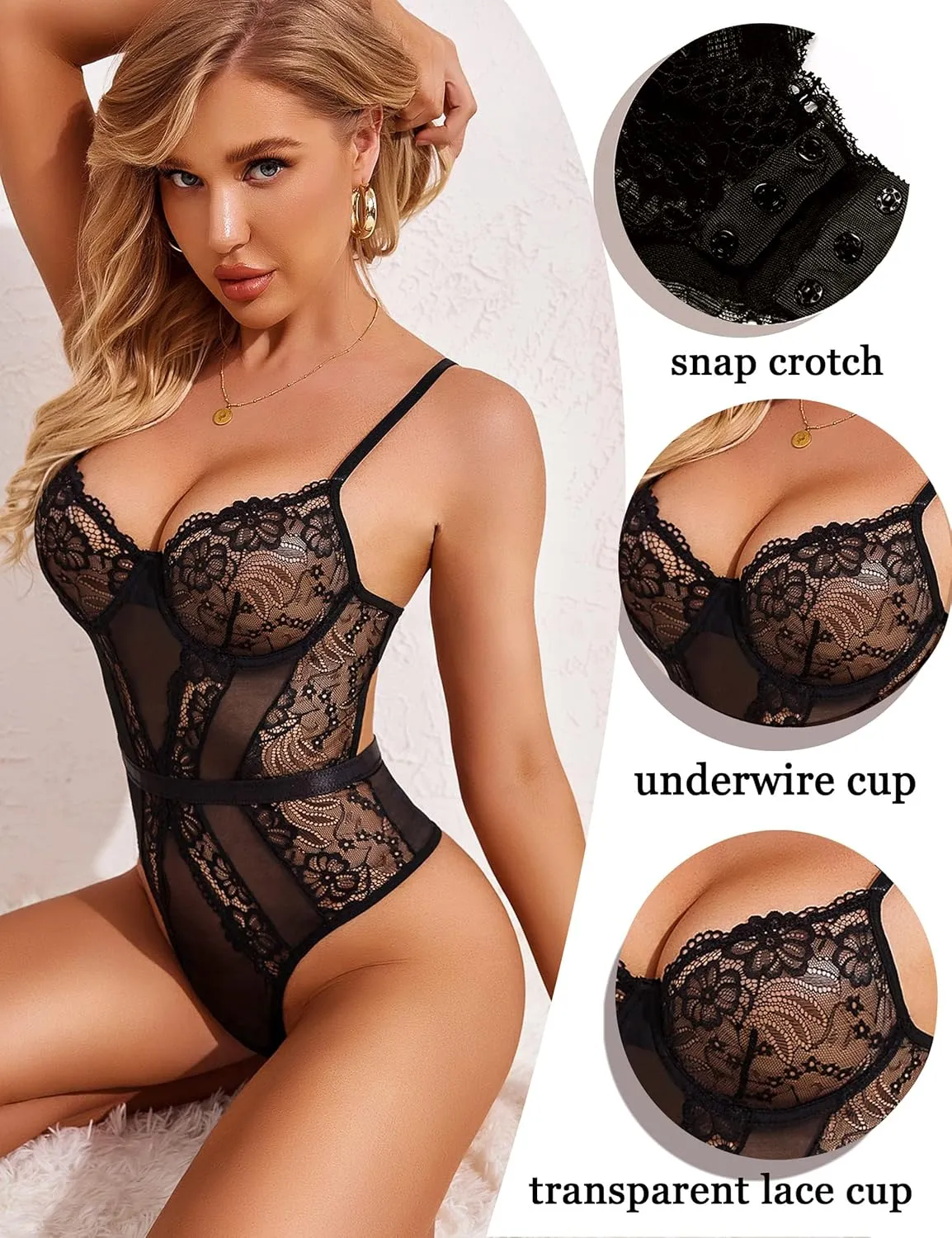 Avidlove Women Lingerie Bodysuit Lace Teddy Snap Crotch One Piece Underwire Babydoll