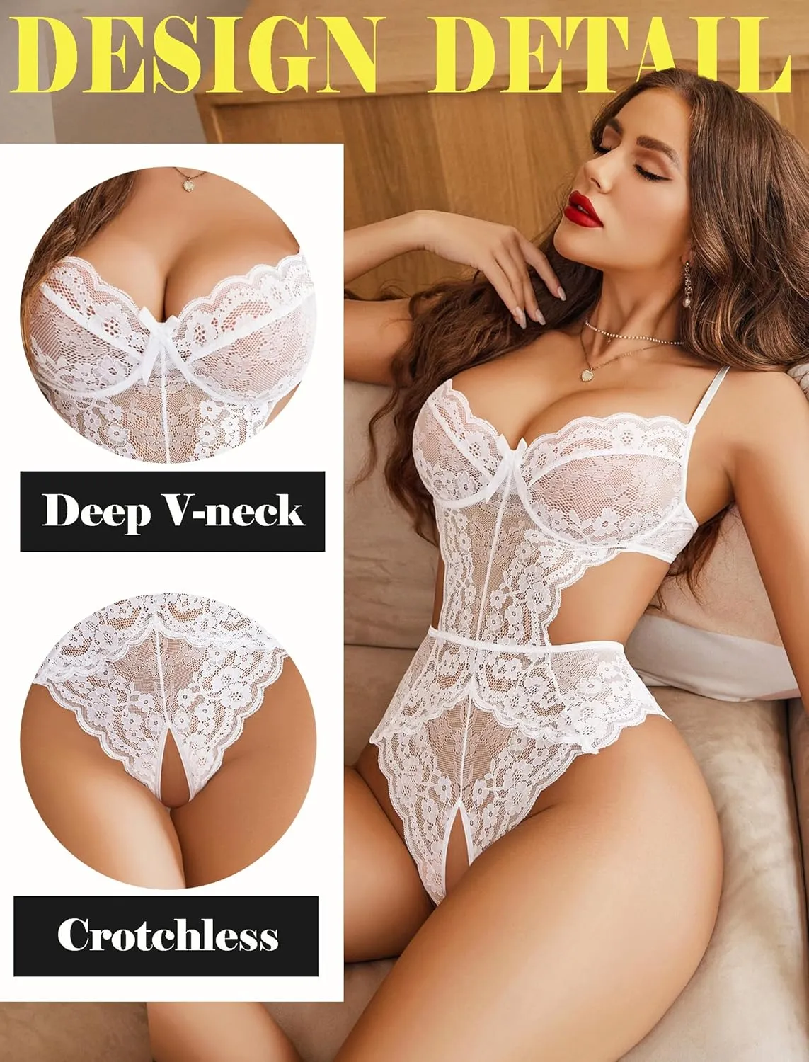 Avidlove Women Lingerie Lace Bodysuit Teddy Lingeries V Neck Cut Out One Piece Mini Babydoll