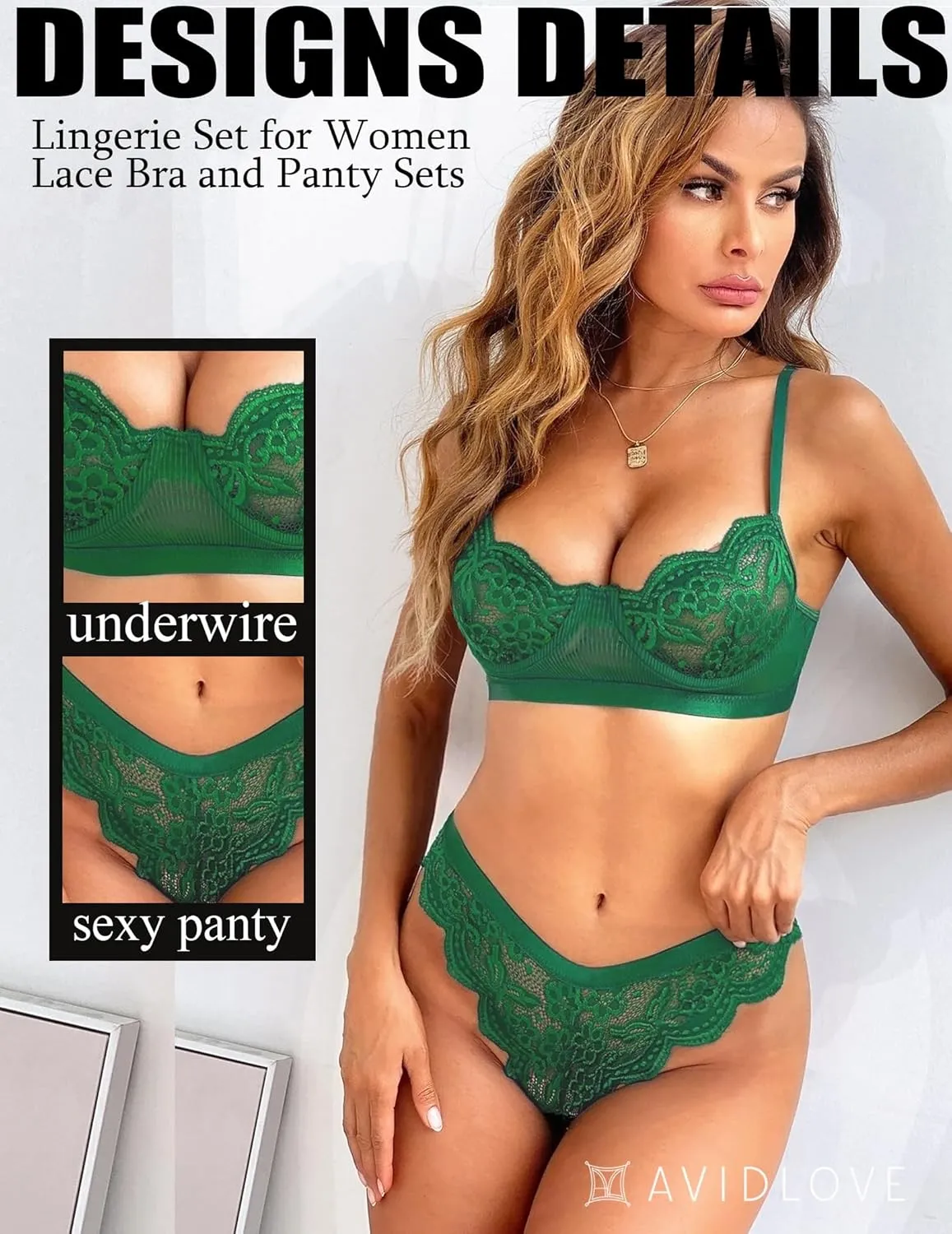 Avidlove Women Lingerie Sexy Sets with Underwire Lace Bra and Panty Set Push Up Two Piece Lingerie