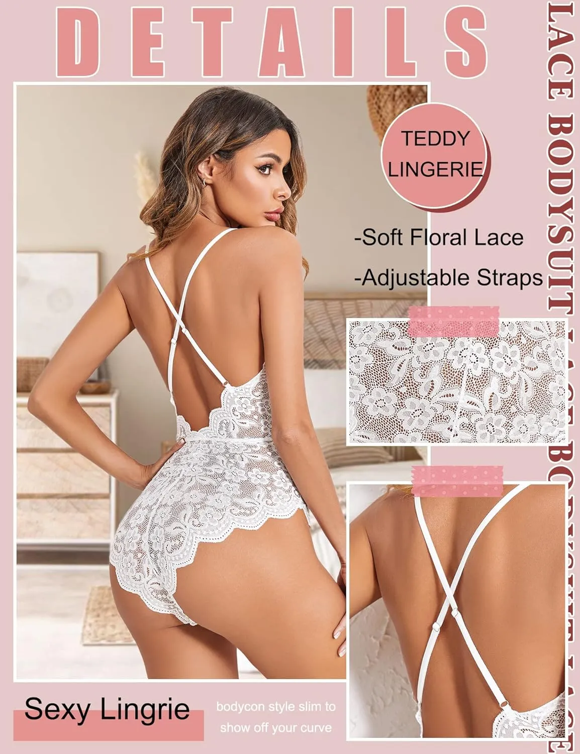 Avidlove Women One Piece Lingerie Deep V Teddy Sexy Lace Bodysuit Snap Crotch Babydoll