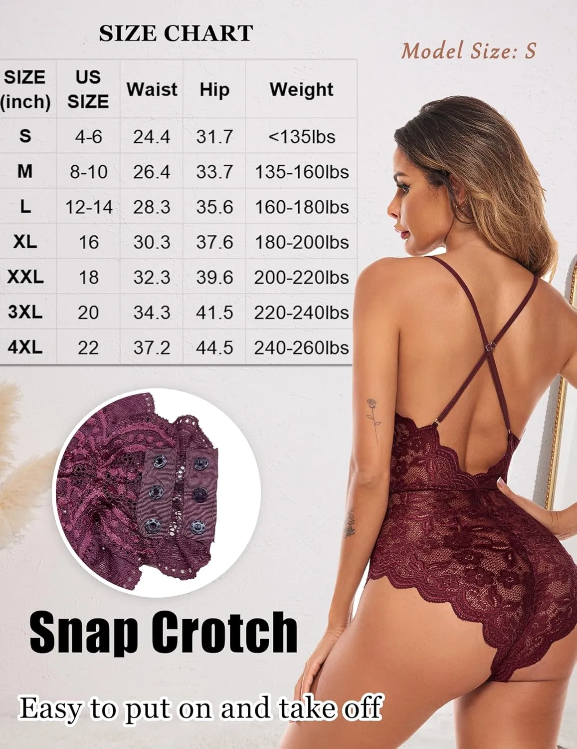 Avidlove Women One Piece Lingerie Deep V Teddy Sexy Lace Bodysuit Snap Crotch Babydoll