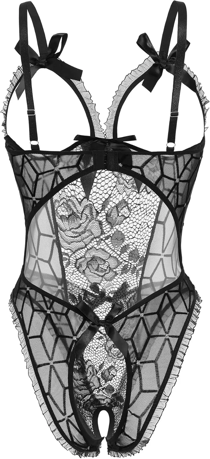 Avidlove Women One Piece Lingerie Sexy Lace Babydoll Mini Bodysuit