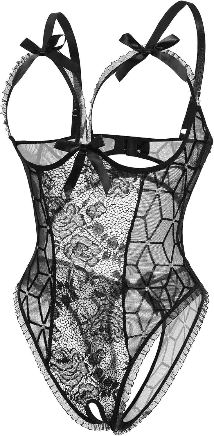 Avidlove Women One Piece Lingerie Sexy Lace Babydoll Mini Bodysuit