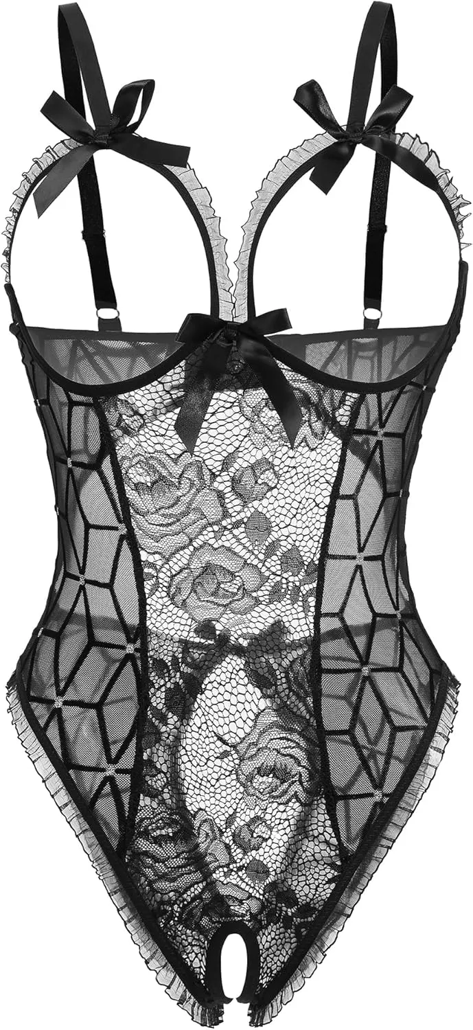 Avidlove Women One Piece Lingerie Sexy Lace Babydoll Mini Bodysuit