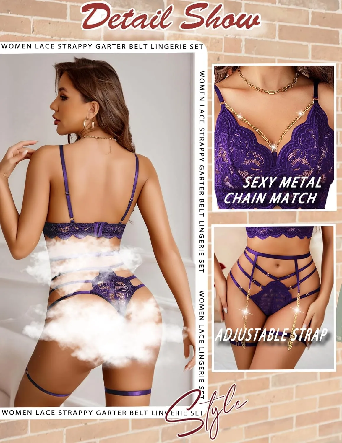 Avidlove Women's Lingerie Set 3 Piece Garter Lingerie Lace Bra and Panty Set S-XXL